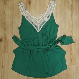 Green Sleeveless Top with Lace Detail